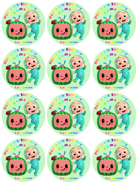 12 X 2 inch Personalised, cocomelon themed, edible cupcake toppers ...