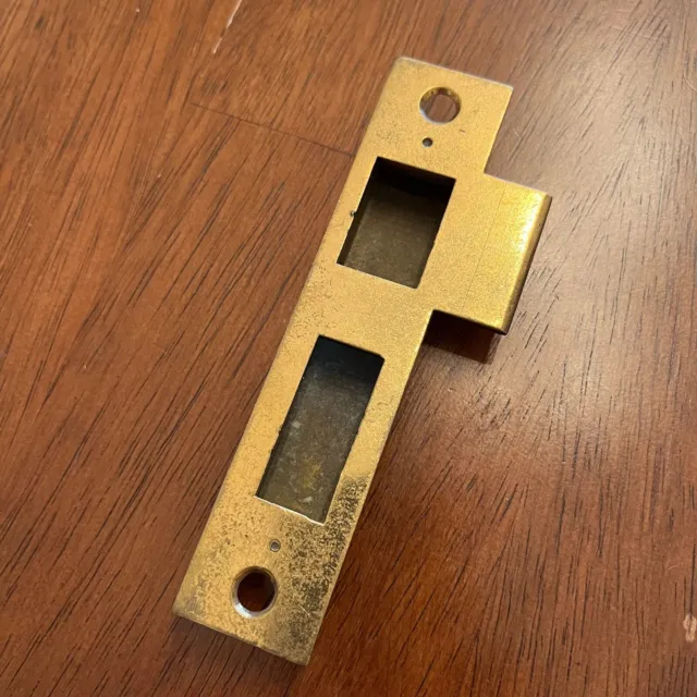 Vintage Door Lock Jamb - 5" Mortised "Boxed" Striker Keeper Plate - Brass