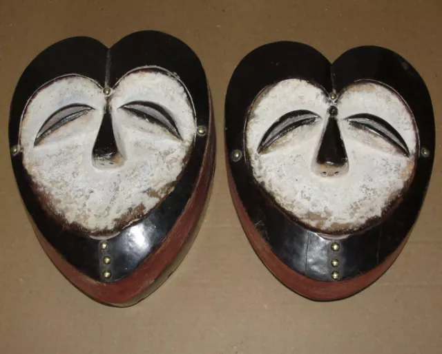 2 Fine Mask Very Beautiful African Tribal KWELE BAKWELE Gabon Bronze Africa Art