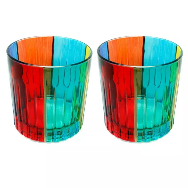 Paire De Murano Verre Buvant Artisan Verre Verres Multi Coloré Main Peint