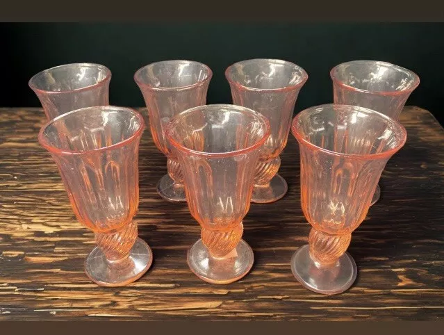 Vintage Set of 7 Fostoria Captiva Frosted Glass Shell Pink Goblets