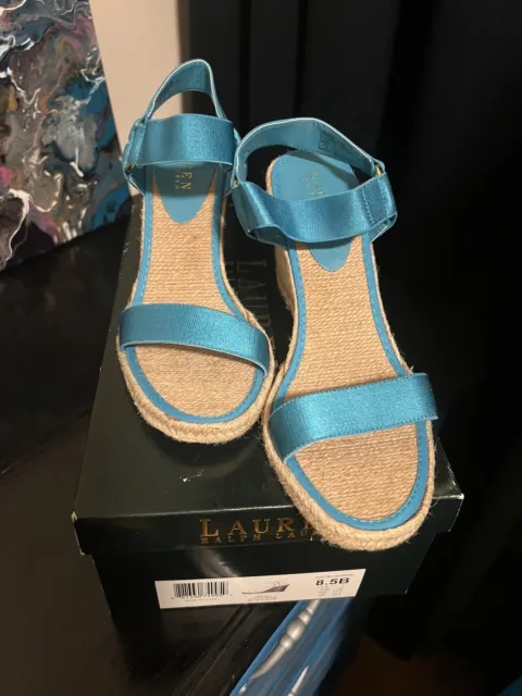 New Ralph Lauren Indigo Espadrilles Aztec Blue Sandals Size 8.5B