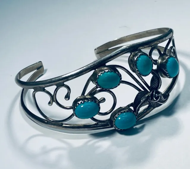 Signed "DD" Sterling Silver and Turquoise Cuff Bracelet