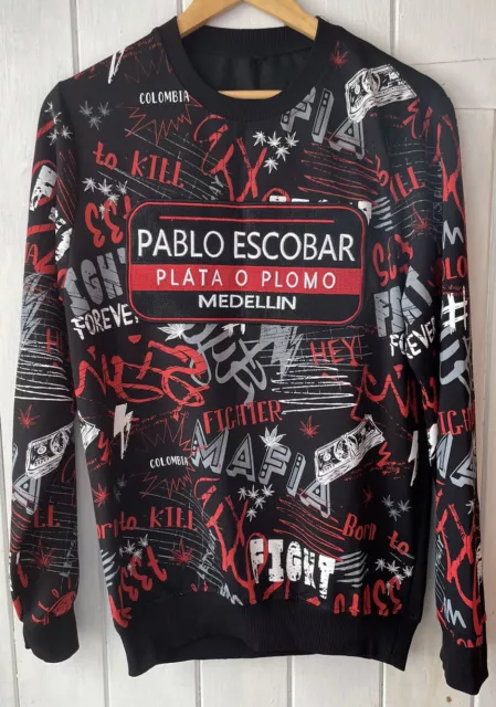 Pablo Escobar Mens Jumper Size Medium Medellin Colombia Black Long Sleeve