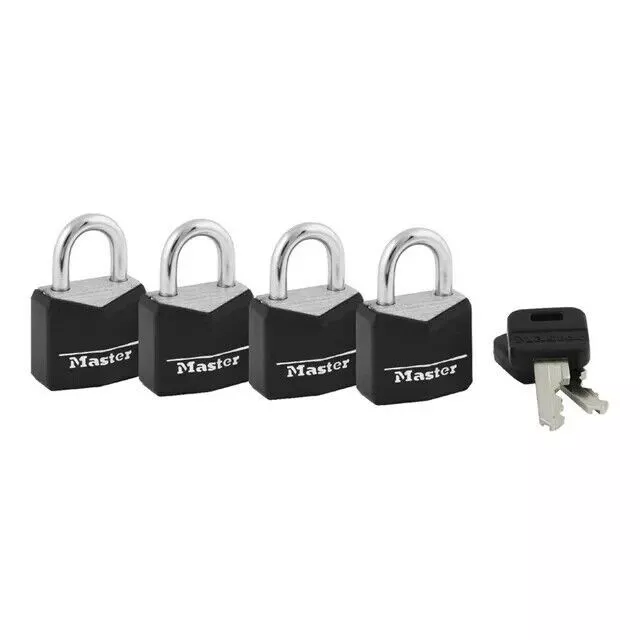 Master Lock Padlock 121Q Covered Solid Body, 3/4in (19mm) Wide, 4 Pack