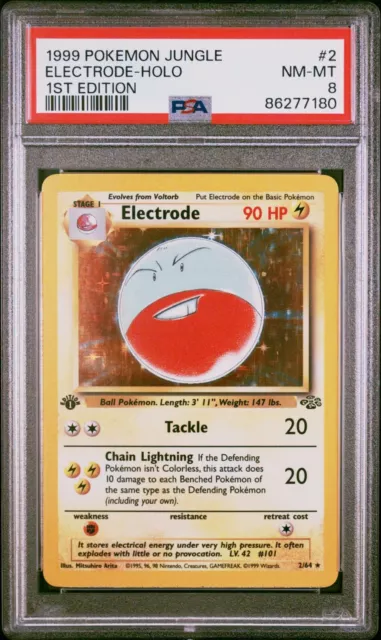 PSA 8 NM-MT, Electrode Holo #2/64, 1999 Jungle Set 1st Edition, Pokémon TCG