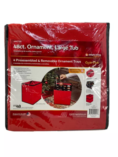 New Holiday Living 48 Count Ornament Storage Large Tub,Bag Fits 3inch Ornaments