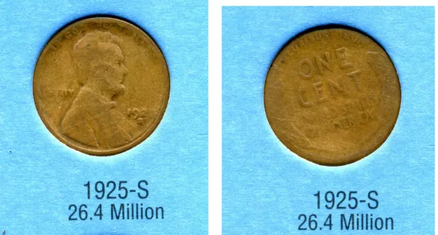 Lincoln Head Wheat Cent 1925 S Average Circulated United States Penny Coin #4020