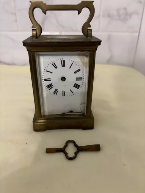Antique, French ?  Carriage Clock & Key, A C C L, Parts or Restoration. Working.