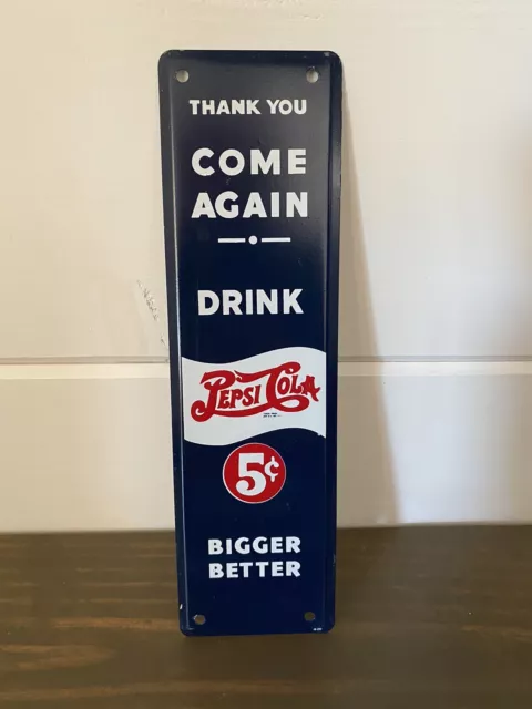 Rare Metal Pepsi Door Push Soda Cola Pop Advertising Sign- Excellent Condition!!