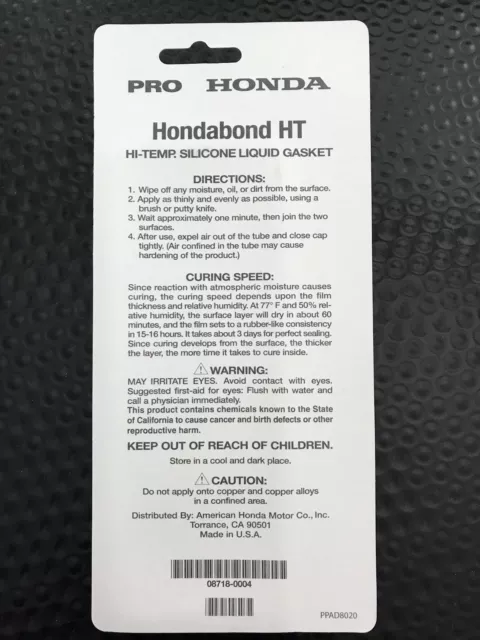 Genuine Oem Honda Hondabond Ht Hi-Temp Silicone Gasket Marker Sealant 2