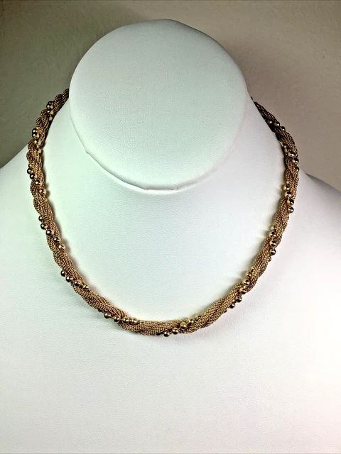 Classic AVON GoldTone Designer Necklace 15" Twisted Mesh Bead Choker    NN32