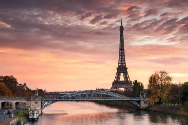 Dawn Over Eiffel Tower and Seine River Paris Photo Art Print Poster 12x8