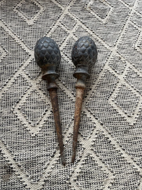 Antique Cast Iron Pair of Acorn Finials Gate Posts
