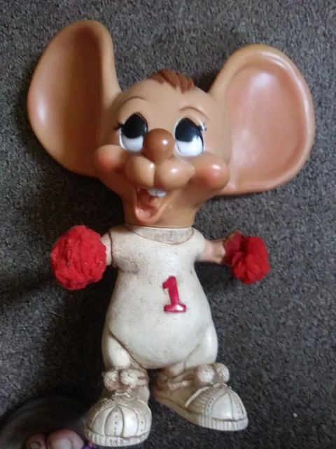 Vintage 1977 Huron Creative Mfg. Mouse Cheerleader Vinyl Coin Bank