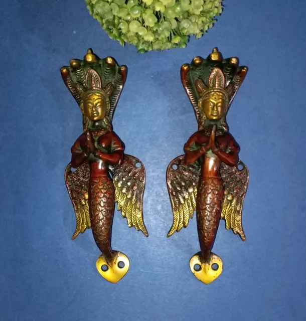 9'' Inches Naag Kanya Handles Modern Brass Figure Winged Mermaid Door Pull HK117