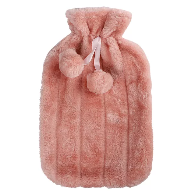Hot Water Bottle Pompom Knitted Cover Bag Soft Fluffy Rubber Winter Warmer UK