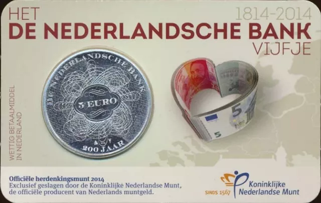 Niederlande 5 Euro 2014 Coincard Niederländische Bank