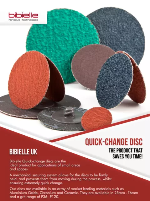 10 x BIBIELLE Zirconium & Aluminium 51-76mm Quick Change Roloc Discs 36-120 Grit