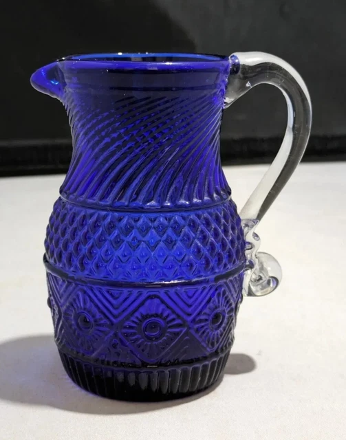 COBALT BLUE DIAMOND and Sunburst Imperial Glass Pitcher, Vintage