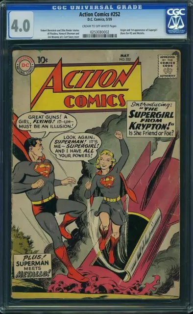 Action Comics #252 CGC 4.0 DC 1959 1st Supergirl! Origin! Superman! JLA! F2 cm