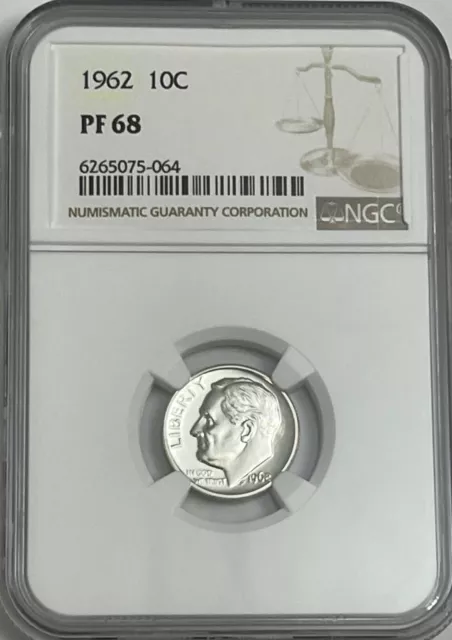 1962 Ngc Pf68 90% Silver Proof Roosevelt Dime 10C Great Eye Appeal White Label