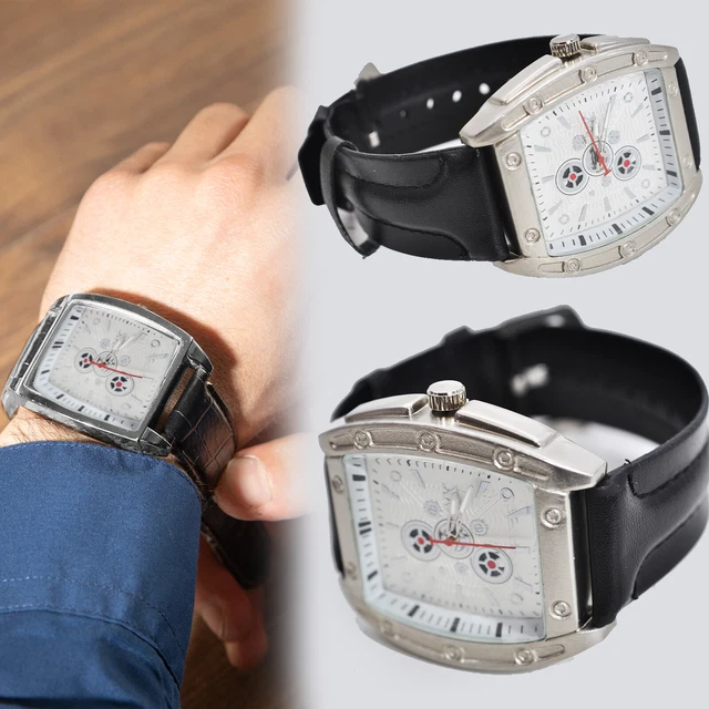 Orologio polso quarzo cinturino pelle nero moda uomo acciaio analogico Classico