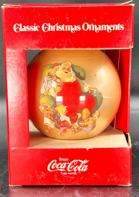 COCA-COLA CLASSIC CHRISTMAS Ornament Corning Glass Works Santa Elves ...