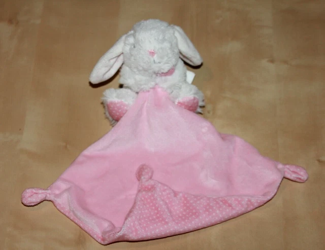 Doudou Tex Baby Lapin Blanc Mouchoir Rose A Pois Neuf