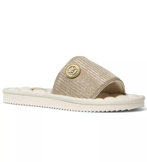 Women MK Michael Kors Janis Slide Sandals Pale Gold