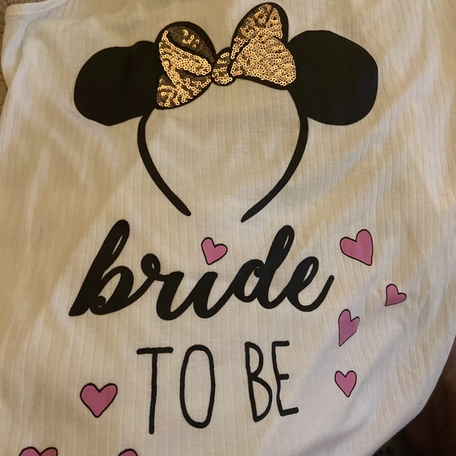Bride to Be Pajama Set Size Medium Disney Pink & White- Shorts & Top Minnie NWT