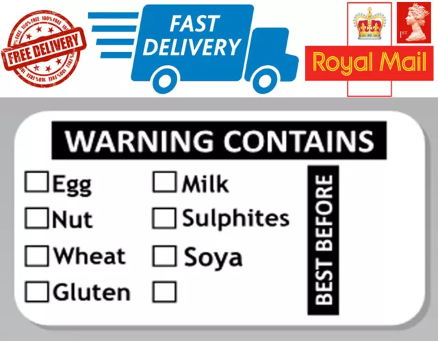 52 x Food Allergy Labels Food Warning Labels Food Allergen Stickers 2