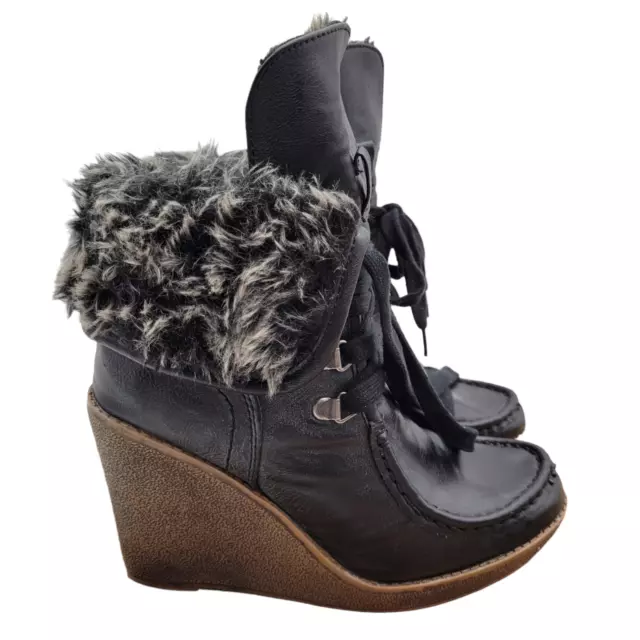 Mossimo Wedge Ankle Boots Womens Size 8.5 Kamea Faux Fur Leather Fold Over