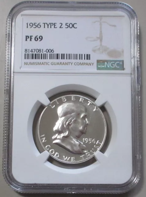 1956 Type 2 Proof Franklin Half Dollar Ngc Pf 69 Grade Rarity