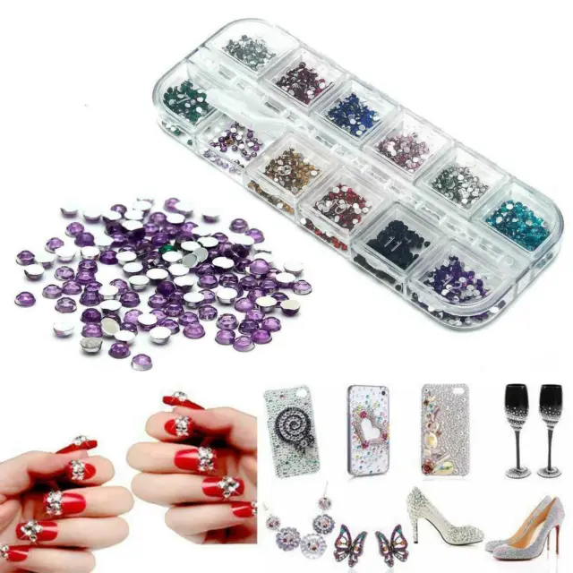 1200pcs Crystal Rhinestones Flat Back Loose Diamante Glass Gems Nail Art Crafts