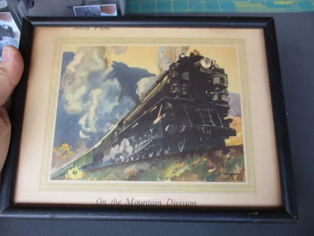 Vtg 30s 40s Locomotive, Train Print, Painting: On the Mountain Division, Framed