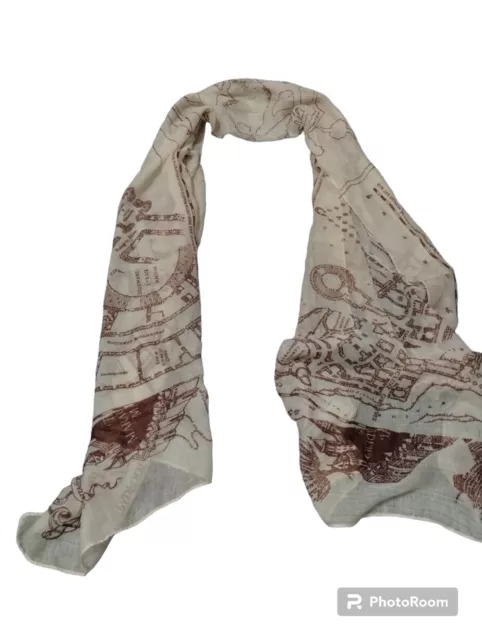 Harry Potter Marauders Map Sheer Lightweight Beige Polyester Scarf