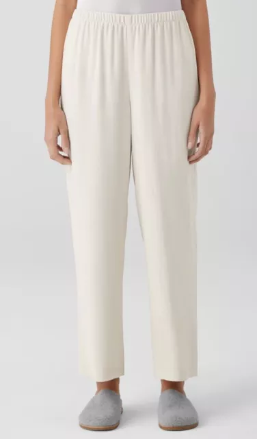 EILEEN FISHER 100% Silk Georgette Crepe Slouchy Ivory Bone Pull-on Pants sz M