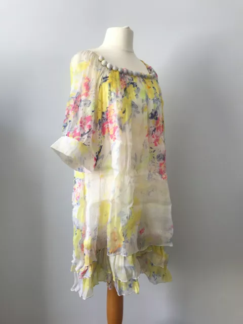 Robe à enfiler décontractée femme jaune florale été plage boho frites Royaume-Uni 8 10 2