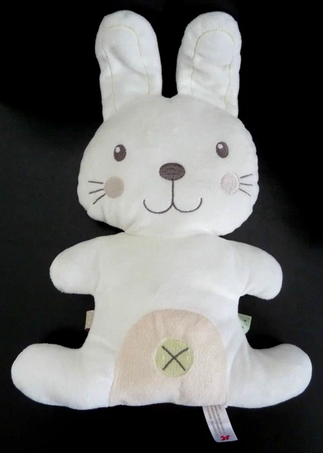 *. DOUDOU SEMI PLAT NICOTOY LAPIN blanc beige rond croix vert nombril 31cm NEUF*