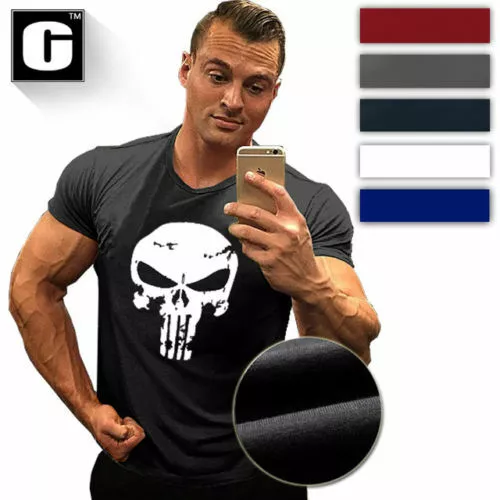 Men Gym Punisher Fitness Cotton Running Muscle Singlets Bodybuilding T-shirt Tee