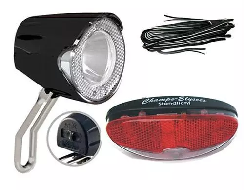 LED Scheinwerfer 20 Lux SET Rücklicht Standlichtautomatik, Kabel für Nabendynamo