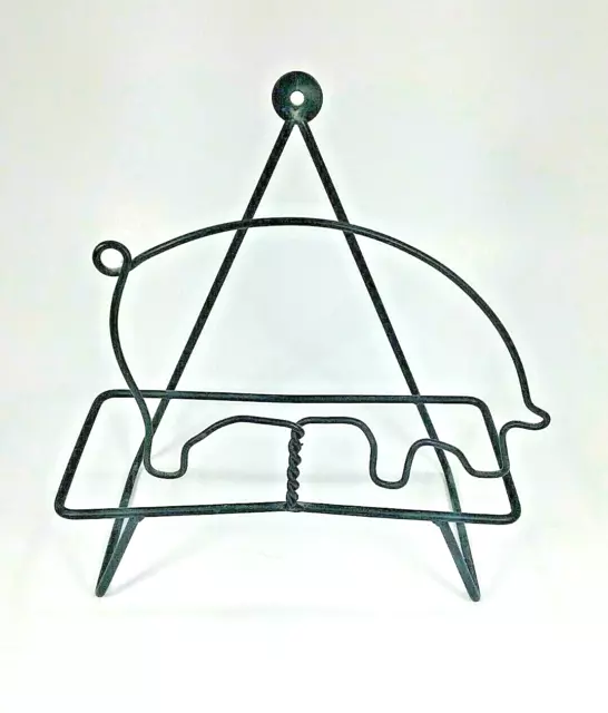Farmhouse Pig Single Mounted Black Rod Iron Wire Metal Plate Towel Napkin Holder