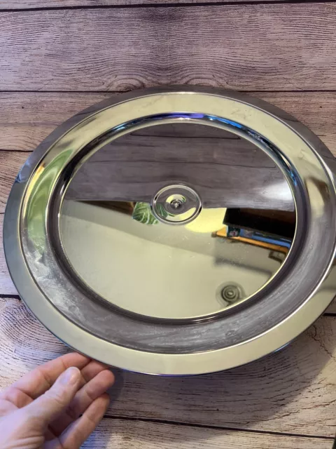 Vintage Kromex Aluminum Lazy Susan Round Glass Serving Tray Cake Plate 16” 3