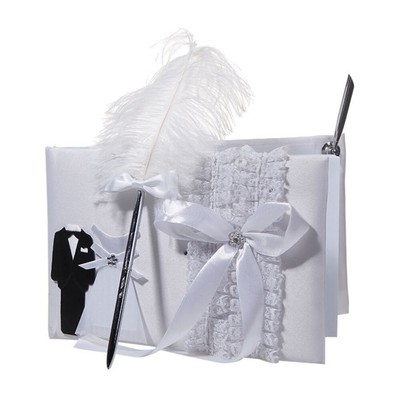 B Blesiya Matrimonio Kit Cesto Fiori/Anello Porta Fede/Libro degli Ospiti Firma/Firma Penna/Giarrettiera Ornato 