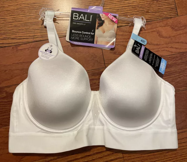 NWT Womens White Bali One Smooth U Support Bounce Control Underwire Bra Size 40C