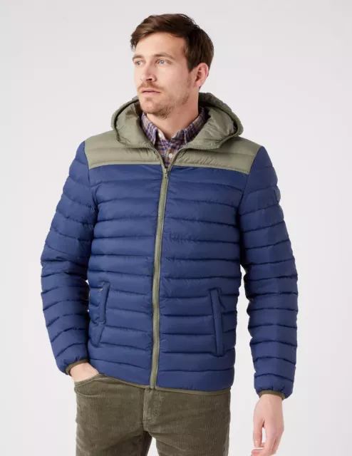 Wrangler Doudoune Homme Puffer Bleu Vert W4B1WA114 Duvet Hivernal Veste Homme