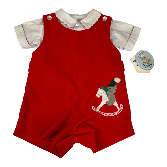 Vintage Nursery Rhymes  Boy 2-Piece Christmas Velvet Outfit Shirt/Romper 6-9 New