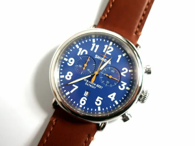 SHINOLA DETROIT USA Made The Runwell Chrono Leather Strap blue Watch New