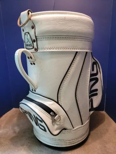 Ping Den Golf Bag Caddy Mini Staff Trash Can Leather Genuine Rare Vintage as is Ping Den Golf Bag Caddy Mini Staff Trash Can Leather Genuine Rare Vintage as is